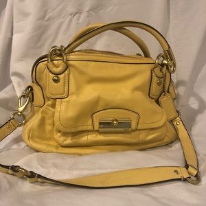 Coach yellow leather tote with cross body strap